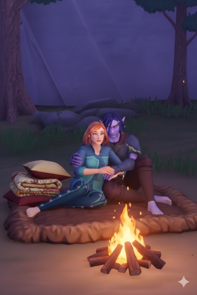 Artwork featuring sitting by the campfire