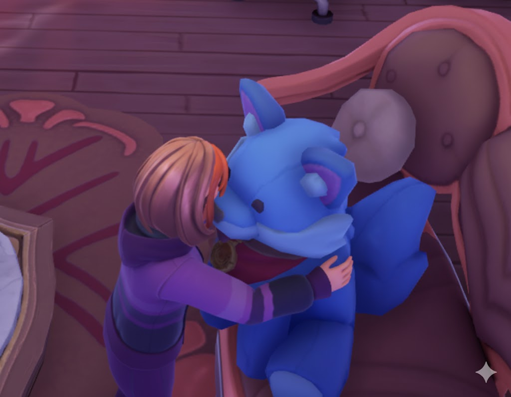 Artwork featuring Lyra hugging Tau plushie