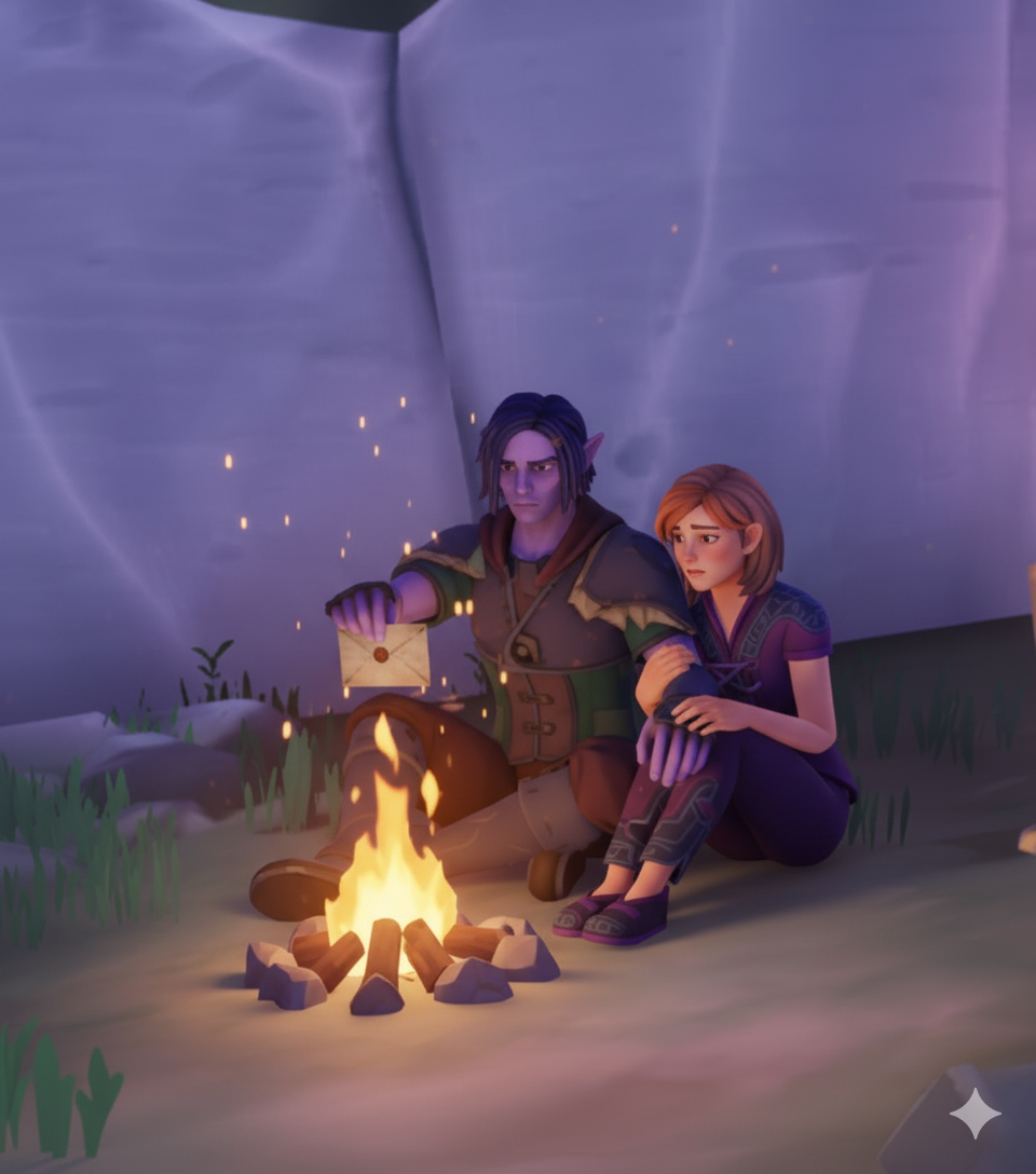 Artwork featuring Hassian burning a letter